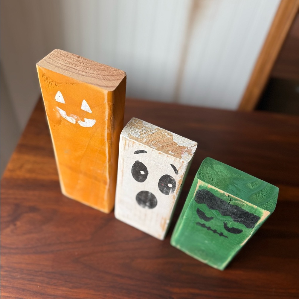 Halloween Wood Decor Handmade Ghost, Pumpkin, Frankenstein Set - Picture 6 of 7